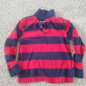 Boy size 5/6 navy blue and red stripe long sleeve shirt. 1/4 button with collar.